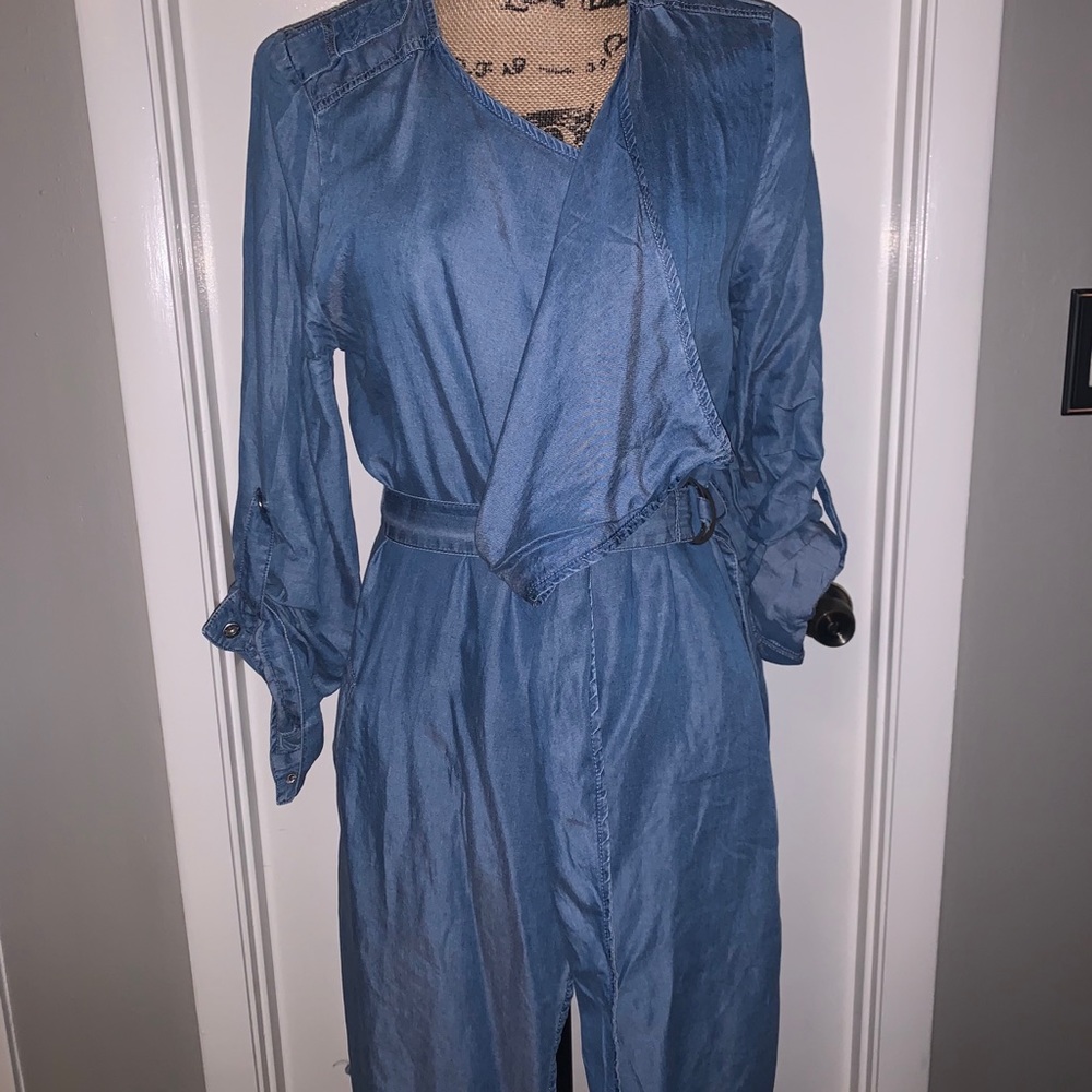 Blue 👗light denim wrap around dress.